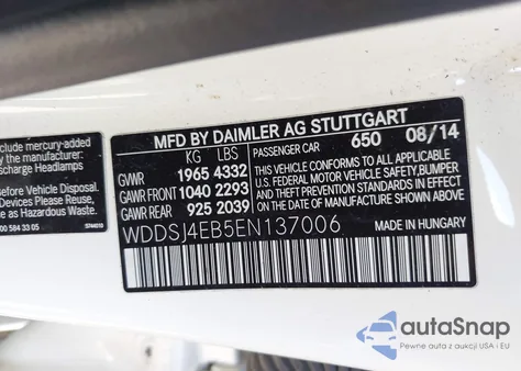 2014 Mercedes-Benz Cla 250 z USA, uszkodzony, nr VIN WDDSJ4EB5EN137006